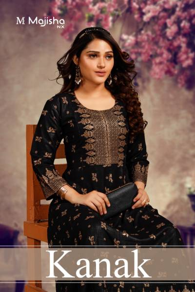 Kanak Vol 1 By Majisha Nx Foil Printed Stylish Rayon Gown Collection